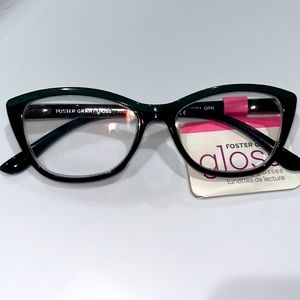 NWT Foster Grant Women's Gloss GL 2001 GRN GREEN Reading Glasses +2.00 Black